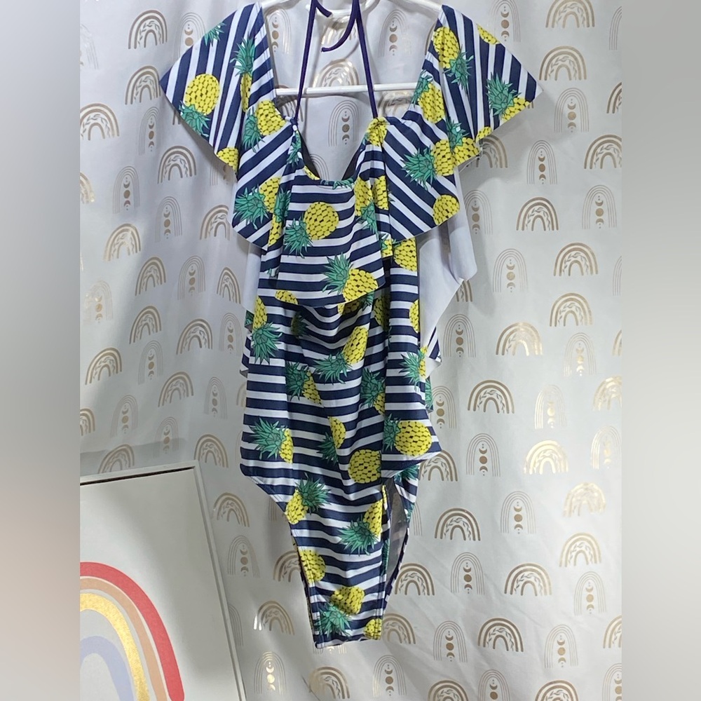 Striped Pineapple Print Swimsuit
